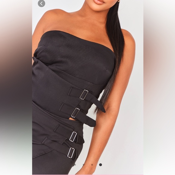 SET | Black Buckle Woven Corset + Mini Skirt - Picture 4 of 8